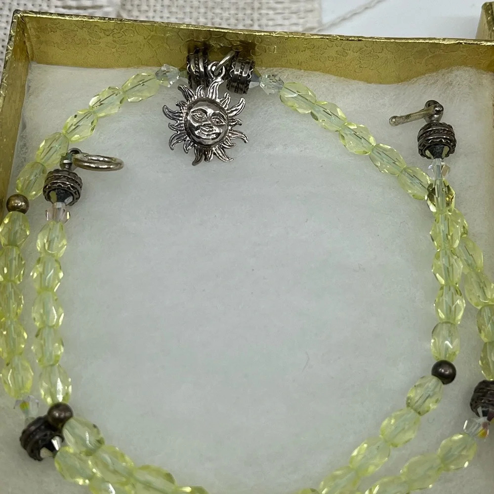 Vintage Handmade Silver Sun Pendant Necklace with Green Faceted Crystals - Picture 12 of 16